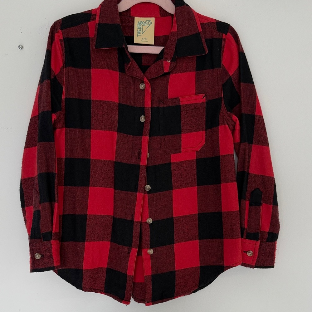 Arrows Red and Black Plaid Kids Button Down Shirt